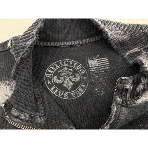 Affliction Live Fast Black Premium Men's Full Zip Sweatshirt Eagle Wings, Large - Picture 9 of 9
